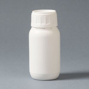 Frasco Plástico 250ml B50 grabado "No Reusable" tapa y tapón o laina