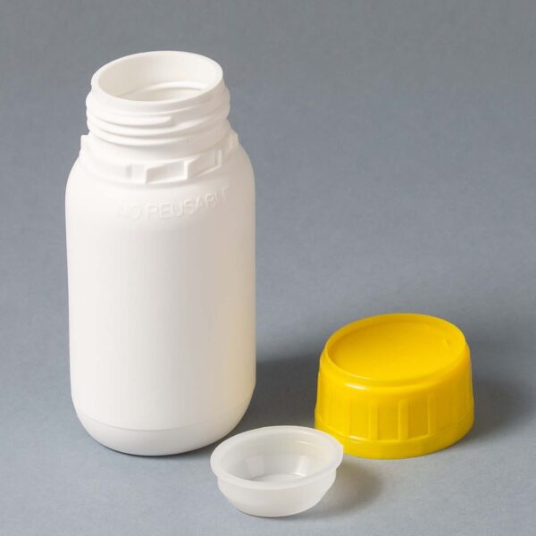 Plastic Bottle 250ml B50 engraved "Non Reusable" cap and stopper or seal - Image 3